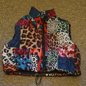 Womens Multicolor Animal Print Puffer Vest